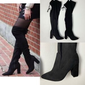 Shoe Dazzle Aubriana Black Faux Suede Over the Knee Boots Streetwear Sz 8.5‎